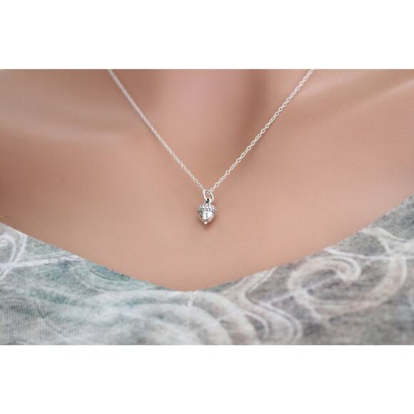 Sterling Silver Acorn Necklace, Silver Acorn Necklace - Picture 7 of 8